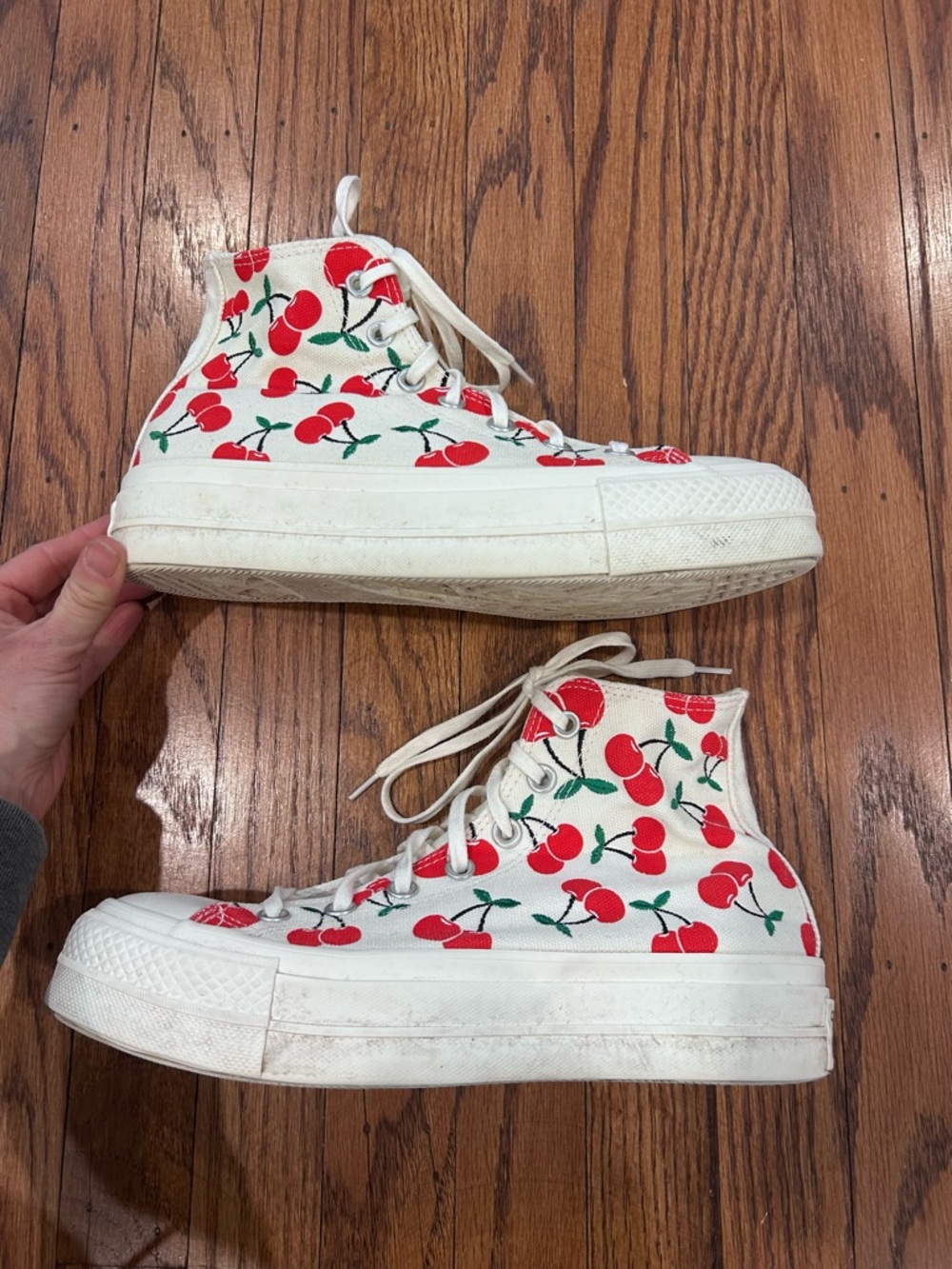 Converse High Top Sneakers - Cream with Red Cherry Print